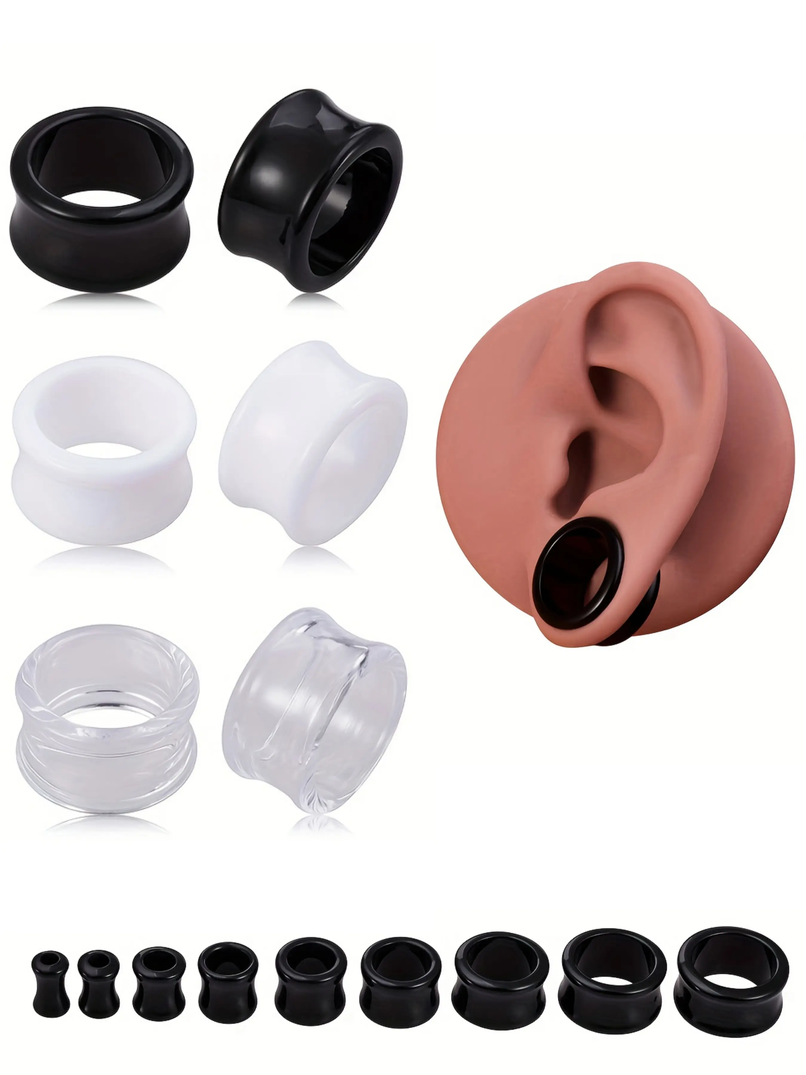 6pcs Transparent Acrylic Ear Stretcher, Double Flared Plug Piercing Earrings, Large Ear Stretchers, Body Jewelry, Body Piercings, Ear Gauges 5mm-20mm