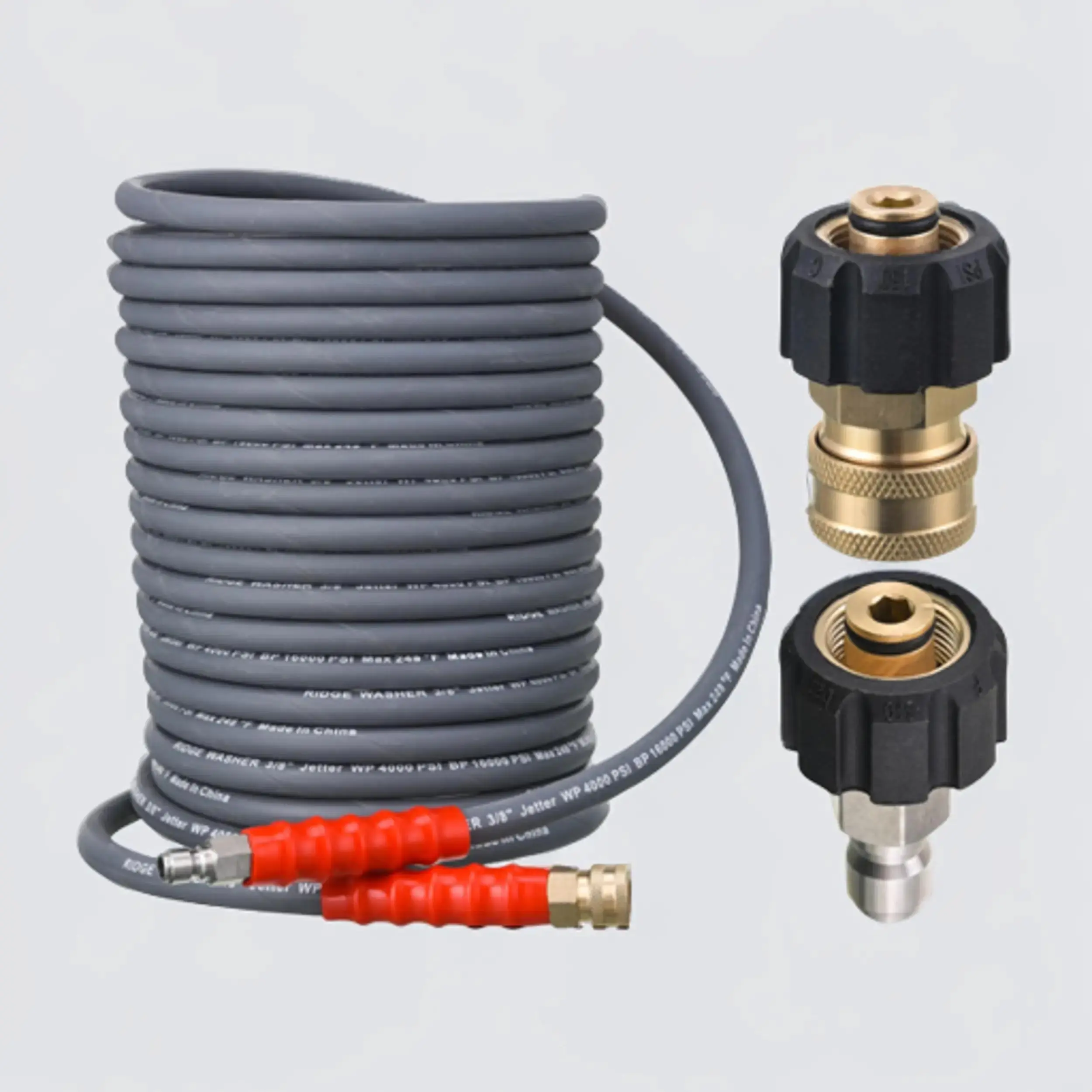 RIDGE WASHER 50 FT x 3/8 in High Pressure Rubber Reinforced Hose, 4000 PSI Hot/Cold Water Power Washer Replacement Hose, M22 14mm to 3/8 in Quick Connect Pipes, Father's Day Gift, Rubber Hose, High Pressure Hose