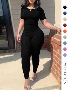 women's plain pants two-piece set, casual short sleeve round neck tee & leggings set, back to school outfits, workout set, gym clothes, lady basic fitness fall clothes for daily wear, birthday gifts, outfit sets for women, 2 piece sets women, clothing