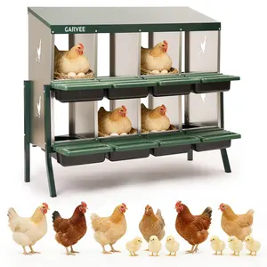 6/8-Compartment Chicken Nesting Box, Heavy Duty Galvanized Steel Poultry Nest Box, Wall Mount/Freestanding Design for Hens, Ducks, Backyard Homesteads & Farm Use, Red, with Soft Mats, with Stand