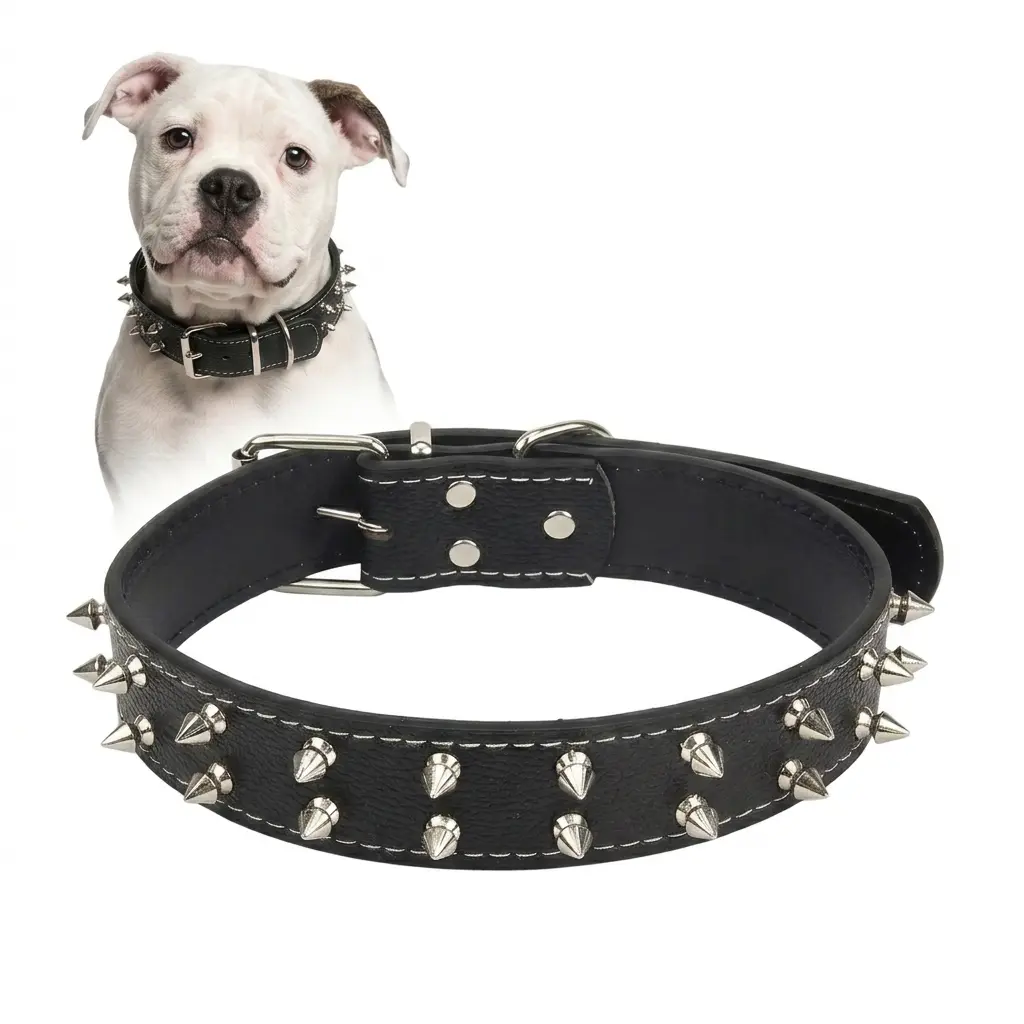 Goth Cross PU Leather Dog Collar with Spikes, Rivets - Anti-Bite, Soft, Adjustable Training Collar for Medium, Large Dogs, Collars & Harnesses Fashion Accessory Heavyweight Gold Plated