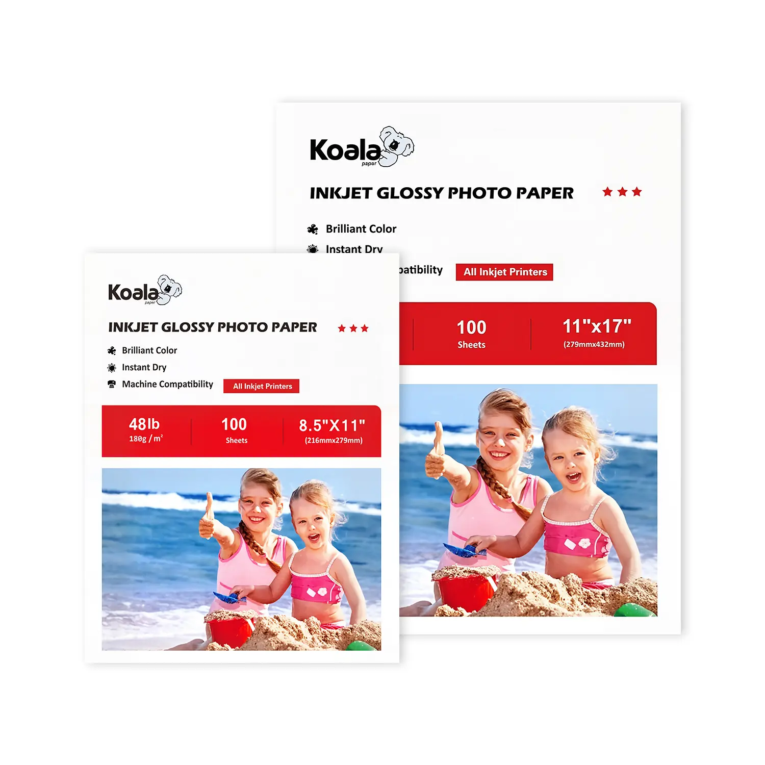KOALA Glossy Inkjet Paper, 8.5x11 Inch and 11x17 Inch Sizes, 48lb (180gsm), Ideal for Daily Prints and DIY Projects (for Computers & Office Photo Printer Use)