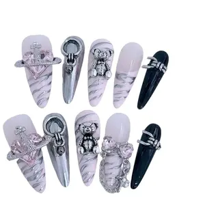 E56 Hand wearing nail magic girl gentle white fairy wind explosion light luxury manicure nails press-on nail，nina poole press nails party press