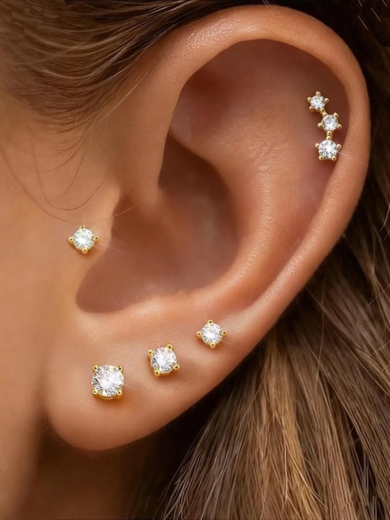 5Pairs CZ Flat Back Stud Earrings for Women Hypoallergenic Stainless Steel Threadless Cartilage Earrings Set for Multiple Piercing Tiny Tragus Conch Dainty Earring Stack