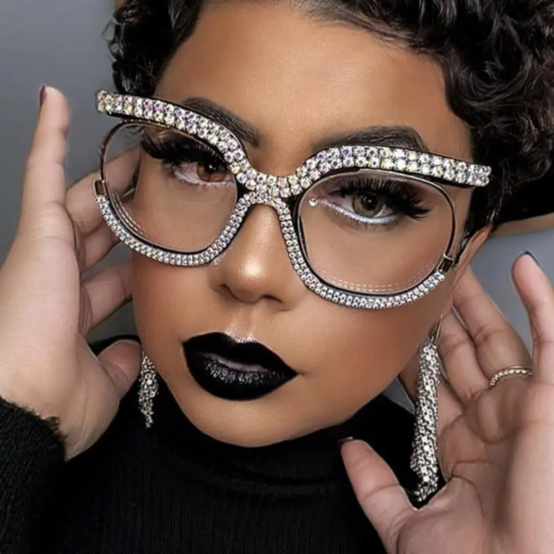 Rhinestone Decorated Eyeglasses, Fashionable Cat Eye Frame Eyeglasses for Women & Men, Fashion Eyeglasses for Work, Daily Clothing Decor, Perfect for Student Daily Use