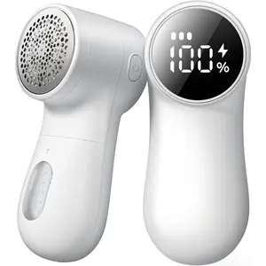 Fabric  Rechargeable Lint Remover 3 Speeds Sweater Defuzzer, Cute Digital Screen Large Storage 6-Leaf , Fuzz Pills Bobbles Trimmer for Clothes Furniture Bedclothes White 1 count
