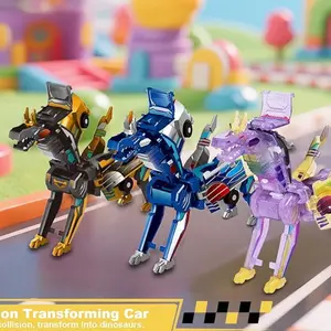 Dinosaur Transforming Car Toy, Transformer Car, Magnetic Cars Transform into Dinosaurs, Fun Collision Transformation Car Toys for Boys & Girls, Party Favors Gift for Birthday, Christmas (Blue)