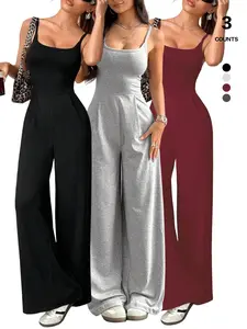 Women's Spaghetti Strap Backless Jumpsuit, Wide Leg High Waist Romper, Slim Fit Sleeveless Design, Perfect for Parties & Everyday Use, Casual
