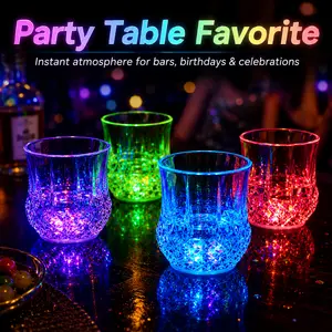 2pcs LED Flashing Party Cups with Auto-On Liquid Activation Non-Toxic Acrylic for Birthday Wedding Halloween Christmas Valentine's Festive Drinkware Ideal Party Favors Gifts