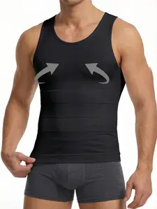 Men's Sleeveless Compression Base Layer Casual Tank, Sleeveless Workout Vest, Boyfriend Style Body Shaping Vest, High Support Chest & Abdomen Smoothing Design, Breathable Soft Slim Fit, Comfortable, Perfect for Gym & Training Daily Wear