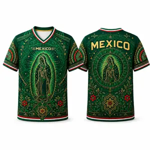 Soccer Jersey, Green V-Neck Short Sleeve Football Shirt, Breathable Game Day Fan Top, Casual Sportswear Gift for Mexican Soccer Fans & Players
