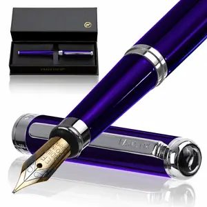 FANSTIK Blue Luxury fountain pen, Chrome Finish, Professional executive pen gift set for men (Lux fountain Blue)