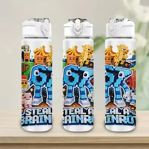 1pc STEAL A BRAINROT pattern sports water bottle, Sports drinking bottle, 750Ml/26Oz Plastic Sports Water Bottle, Travel water bottle, Printed Design, Leak-Proof with Pop-Up Lid, for Outdoor Activities, Fitness, Ideal Gift for Birthdays, Christmas
