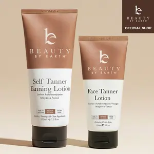 Beauty by Earth Self Tanner Lotion Duo - Gradual Sunless Professional Perfect Tanning Kit Bundle At Home Body Face Non Sticky Streak-Free Tan USA Made Coconut Shea