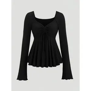 Solid Color Pleated Chestline Elegant Top