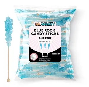 Light Blue Rock Candy Sticks – Cotton Candy Sugar Flavor, 24 Pack Bulk Individually Wrapped Edible Crystal Sticks for Party Favors, Weddings, Bridal & Baby Showers – By Dr. Variety