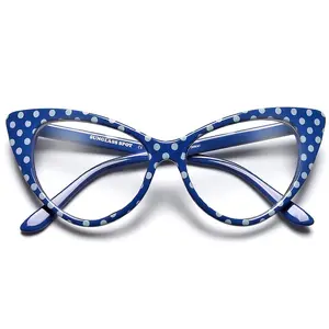 50s Inspired Polka Dot Cat Eye Clear Lens Eye Wear Glasses