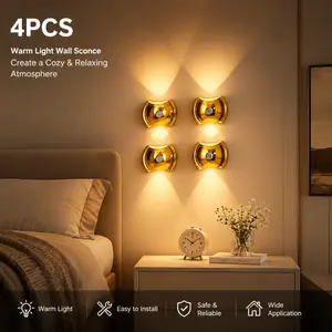Battery Operated Wall Sconces Set of Four, Rechargeable Wireless LED Wall Lights — Motion Sensor, No Drill Magnetic Mount, 3 Modes, for Bedroom Hallway Stairs,Gold,Silver