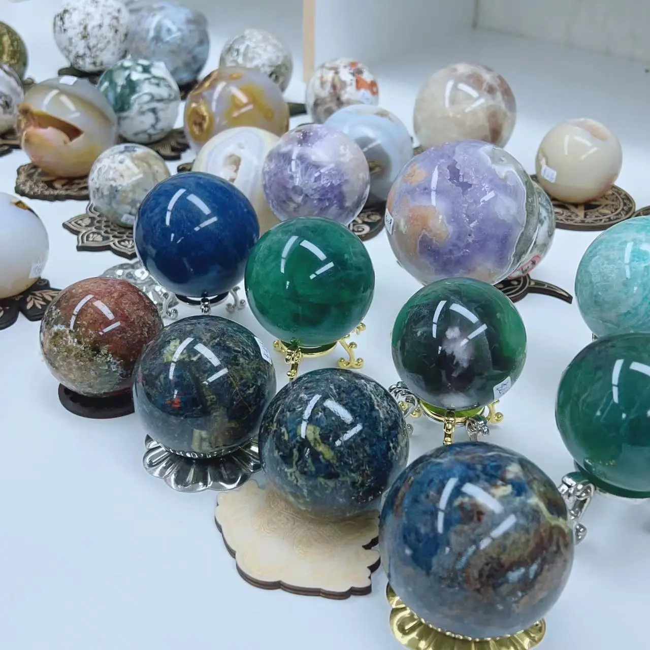 crystal sphere and blue pietersite flower agate A very Beautiful Home Ornament