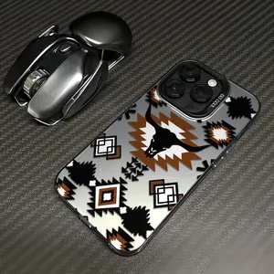 Western Bull Phone Case With Geometric Diamond Motifs In Earthy Brown Black And White Cool And Eye-Catching Metallic Shiny Texture Skin-friendly hand feeling shockproof and drop-resistantfor iPhone 17 16 15 14 13 12 11