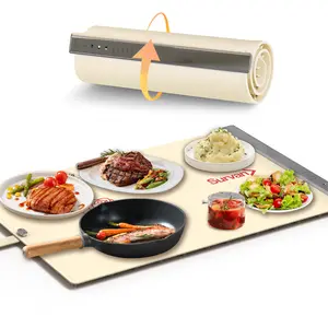 Silicone Food Warmer Mat with Adjustable Temperature Control, Dual Zone High and Low Settings, 4 Temperature Options (104°F, 140°F, 176°F, 212°F), Child Lock, 3 Timer Settings (1-4 Hours), Automatic Standby Protection Mode, Suitable for Family Gatherings/