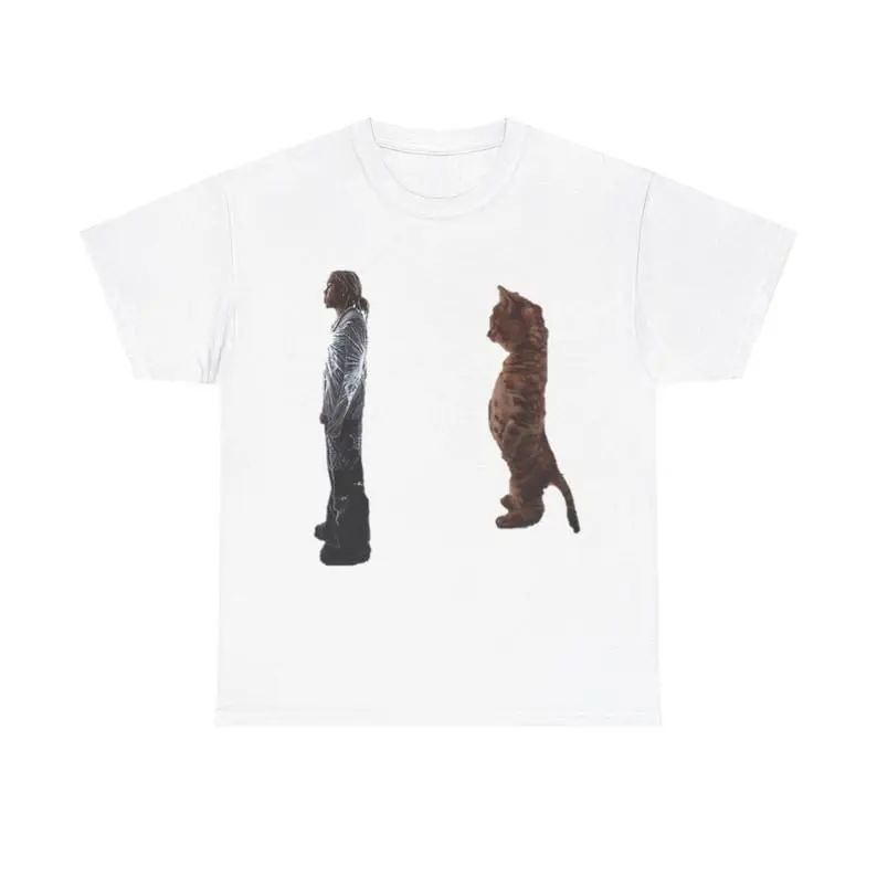 Destroy Lonely Standing Kitty Cat Funny T-Shirt Loose Garment