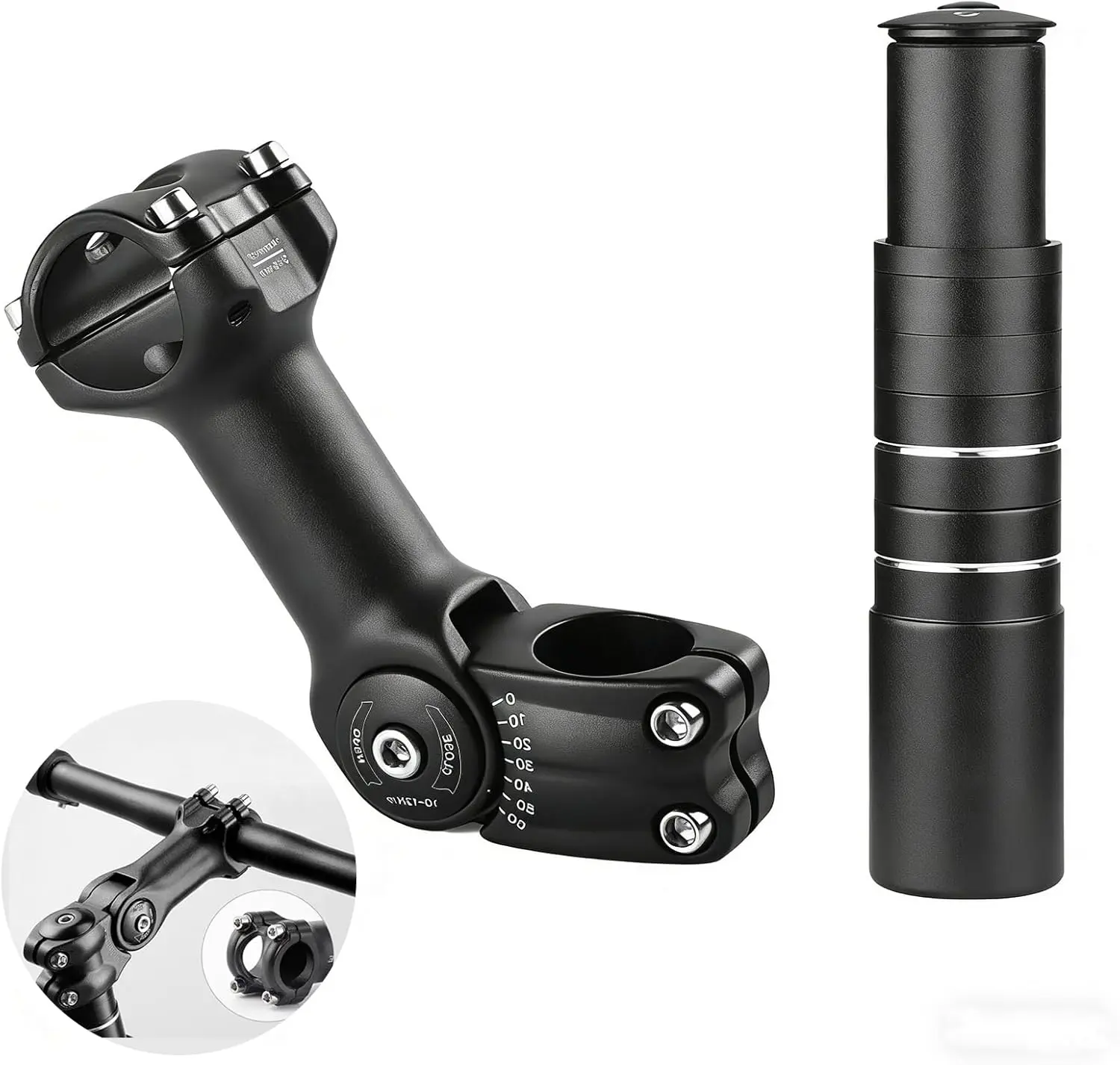 Bike Stem Riser,Oxidation Process,Anti-Rust and Wear-Resistant,28.6mm Bike Fork Aluminum Adjustable 150mm,Bike Stem 31.8mm,Adjustable 120 Degree 110mm,Suitable for Mountain Bike, Road Bike