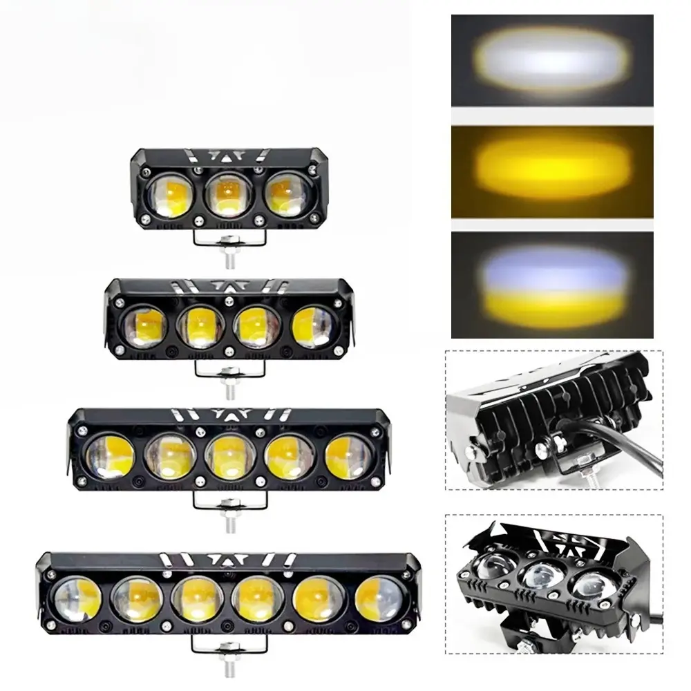 7inch Dual Color LED Motorcycle Light Bar Yellow/White Offroad Pod Work Lights Motorcycle Led Spotlight for Motorcycles Trucks ATV SUV Vehicles Motor Parts Accessories