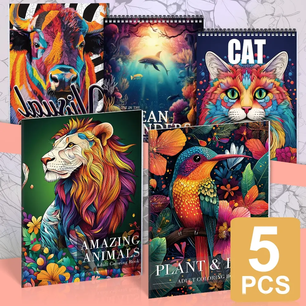 5-Pack Animal Theme Coloring Book Set for Adults – Anti-Stress Relaxation with Thick, Intricate, Illustrated Designs for Stress Relief, Creativity, Fun, Coloring Pleasure | Perfect for Holidays, Christmas, and Parties | Easy and Simple Patterns