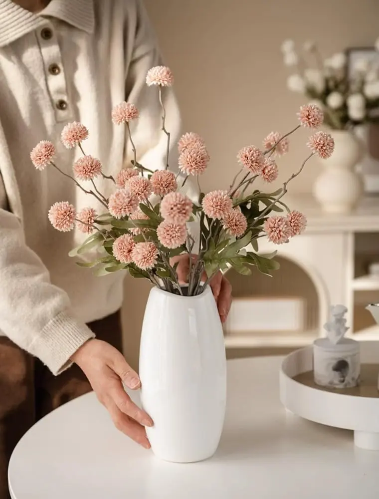 5/10/15 Pcs Faux Pom Pom Silk Snowball Dandelion Stems, Bulk w/ Greenery, Realistic Texture for DIY Flower Decor, Wedding Bouquet, Table Decor, Home Room Garden Party Decor, Spring/Summer/Fall Indoor/Outdoor, Low Maintenance, Ideal Gift Choice