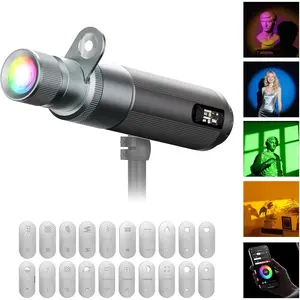 PRO 12W Portable RGB Photography Spotlight, 360 ? Full Color Photography Flashlight Gobo Light, Conical Optical Snoot Kit with 20 Metal Filters/9000mAh/3 Lens/CRI 96+/12 Effects, APP Control