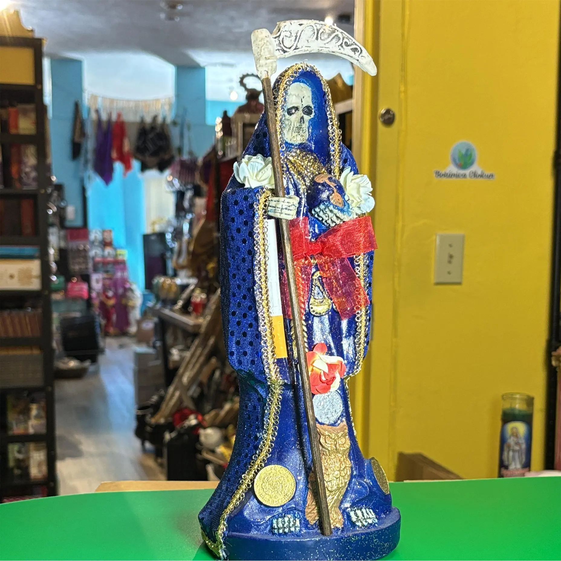 Santa Muerte Statue, 12 in Blue Robe, Detailed Craftsmanship Vibrant Home Decor, Room Decor Figurine for Home Supplies