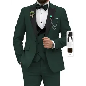 3pcs Men's Slim Fit Suit Set, Double Breasted Vest, Classic Jacket, Suit Pant, Formal Wear Menswear Polyester