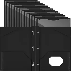 36 Pcs Plastic 3 Prong Folders with Clear Front Pocket and Card Slot, Ideal for School Office Document Organization, Black