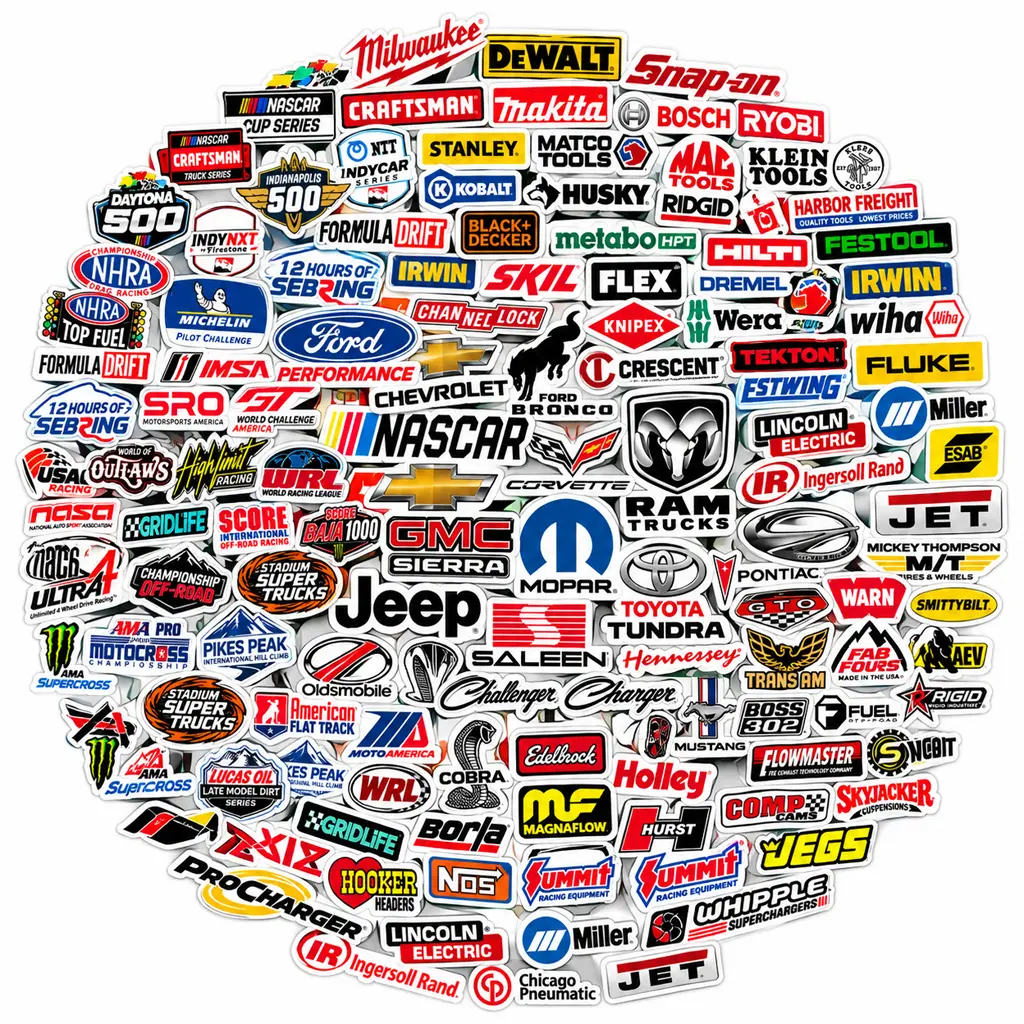 160 PCS Tool Car Racing Sticker Pack, Automotive Performance & Motorsports Logo Vinyl Decals, Waterproof Stickers for Toolbox Garage Laptop Tumbler Truck Helmet, Mechanic Gearhead Racing Fan Gift Cool