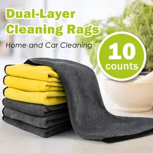 10 Counts Microfiber Towels for Cars, Thickened Coral Velvet Rag Wash Drying Auto Detailing Super Absorbent Lint Free Streak Free for Car, Window,