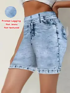 Women's Printed Skinny Pants Non-Denim Fabric, Faux Denim Bottoms, All Seasons Wear, Ladies' Four-Piece Set, Comfortable and Stylish