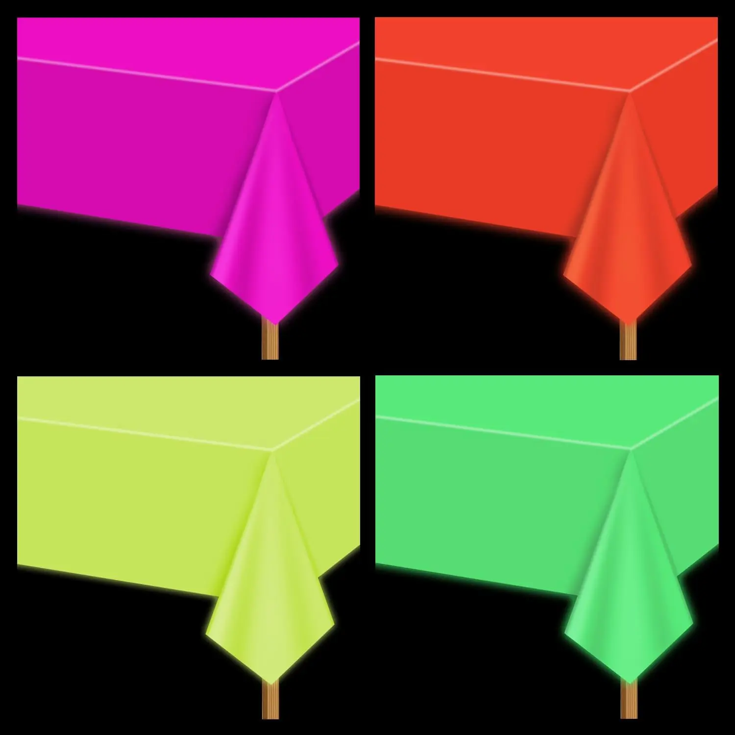 Neon Table Cloths - 4 Pcs Multi-Color 51'' x 86'' Glow in The Dark Table Cloths for Neon Party Decorations Glow Party Supplies