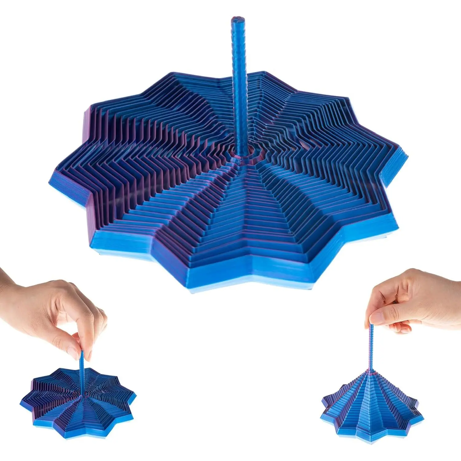3D Printed Sensory Fidget Star - Honeycomb Spiral Fractal Design with Handle, Sensory Calming Tool, Stress Relief Gadget, Spinning Tower Fidget Toy for Birthday Party Bag Gifts