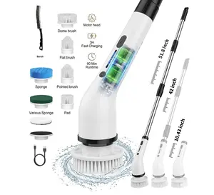 Deep Cleaning Brushes&Electric Spin Scrubber Cordless Shower Cleaner with 8 Replaceable Brush Heads,3-Length Extendable Handle,Dual Speed,IPX7 Waterproof LED Display for Bathroom,Kitchen,Tub,Tile,Car & More,Upgraded Spin Scrubber Brush no grease