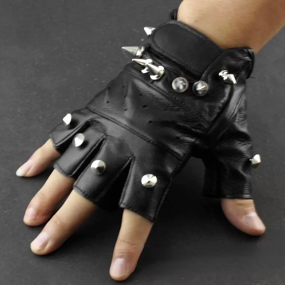 Men's Genuine Leather Fingerless Driving Gloves - Punk Gothic Statement Piece with Spike Rivets, Authentic, Functional, Premium Feel, Durable Fashion Accessory, Fingerless Gloves