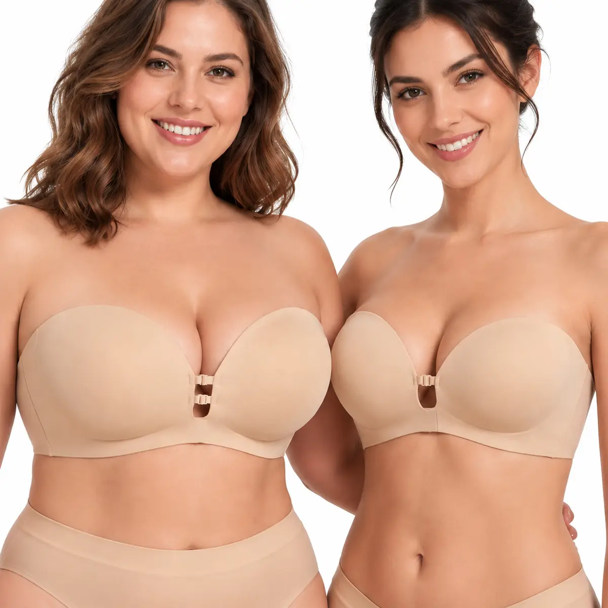 SHAPEQORE Womens Strapless Front Closure Bra Push Up Lift Bra Padded Add Cup Non Slip Anti-Slip Grip & Removable Straps Fit Outfits Wireless Supportive Seamless Womenswear Bridal