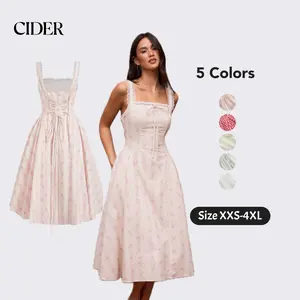Cider Cotton Sweetheart Ditsy Floral Lace Up Ruffled Maxi Dress