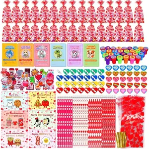 Valentines Day Gifts for Kids Classroom - 30 Pack Valentines Stationery Set with Cards, Notebook, Stamps, Pencils, Erasers, Sharpeners, School Exchange Party Favors, School Gift for Boys Girls