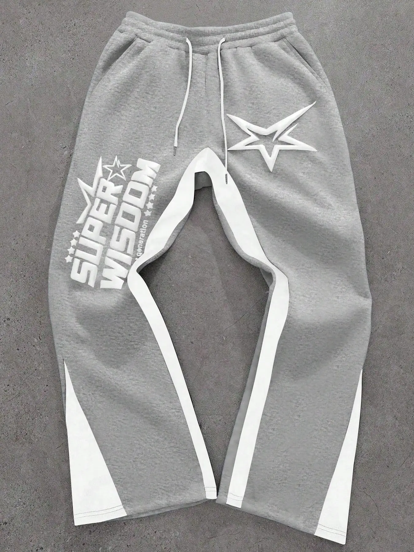 Retro Oversized Star Pattern Flared Sports Pants, Heavyweight Contrast Color Wide-Leg Joggers for Festivals & Street Fashion, Loose-Fit Athletic Trousers, Athleisure Casual Bottoms, Athleisure Style Bottoms