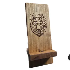 Rustic Wooden Phone Holder with Charging Hole and Locking Mechanism - Cellphone, Smartphone stand Custom