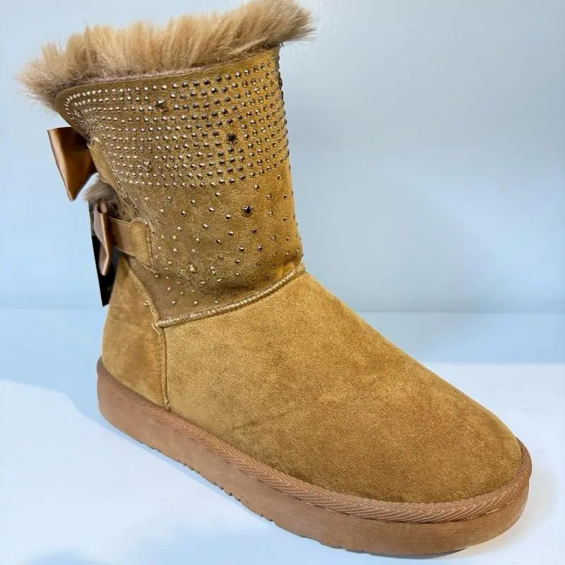 Women's Ringston Two Bow Fur Boots 922 - Stylish Winter Footwear with Plush Lining and Elegant Bow Detail