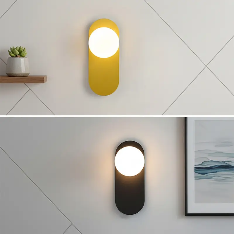 Nordic Simple Round Ball Wall Lamp, G9 Bulb Base Hanging Decorative Light, Metal with Plastic Shade for Home Bedroom Living Room TV Background