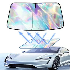 Windshield Sun Shade with Storage Pouch Keep Interior Cool, Foldable Laser Titanium Silver Front Window Shield Blocker Screen Visor Protector Cover Universal Fit for Car Truck SUVs outdoorfun