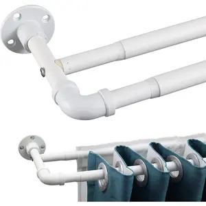 Double Curtain Rods for Windows 28 to 48 inch, 1 inch Matte White Industrial Heavy Duty Blackout Wrap Around Curtain Rods